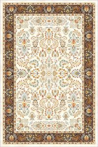 فرش کالتکس ۱۲۰۰ شانه طرح دلارا سفید حاشیه قهوه‌ای