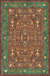 فرش کالتکس ۱۲۰۰ شانه طرح دلارا قهوه‌ای حاشیه سبز