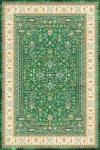 فرش کالتکس ۱۲۰۰ شانه طرح پارسه سبز سیر حاشیه سفید