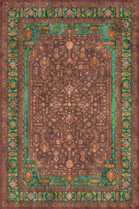 فرش کالتکس ۱۲۰۰ شانه طرح پارسه قهوه‌ای حاشیه سبز