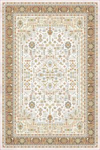 فرش کالتکس ۱۲۰۰ شانه طرح پارسه سفید حاشیه قهوه‌ای