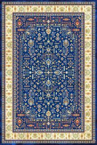 فرش کالتکس ۱۲۰۰ شانه طرح پارسه سرمه‌ای حاشیه سفید