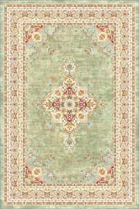 فرش کالتکس ۱۲۰۰ شانه طرح مژده سبز روشن حاشیه سفید