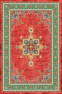 فرش کالتکس ۱۲۰۰ شانه طرح مژده سرخابی حاشیه سبز