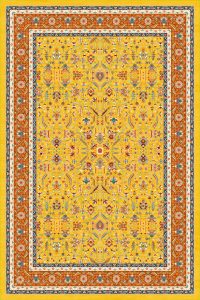 فرش کالتکس ۱۲۰۰ شانه طرح کتایون زرد حاشیه نارنجی