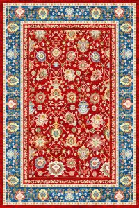 فرش کالتکس ۱۲۰۰ شانه طرح  آورگل لاکی حاشیه آبی