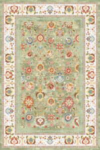 فرش کالتکس ۱۲۰۰ شانه طرح آورگل سبزحاشیه سفید