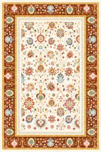 فرش کالتکس ۱۲۰۰ شانه طرح  آورگل سفید حاشیه لاکی