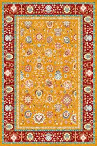 فرش کالتکس ۱۲۰۰ شانه طرح  آورگل نارنجی حاشیه لاکی