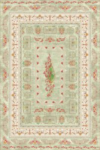فرش کالتکس ۱۲۰۰ شانه طرح گلنوش سبز روشن حاشیه سفید