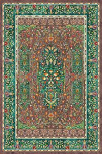 فرش کالتکس ۱۲۰۰ شانه طرح کاج قهوه‌ای حاشیه سبز