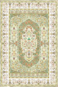 فرش کالتکس ۱۲۰۰ شانه طرح کاج سبز روشن حاشیه سفید