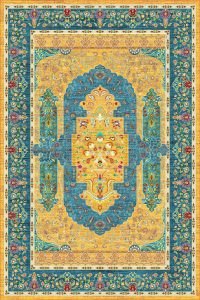 فرش کالتکس ۱۲۰۰ شانه طرح کاج زرد حاشیه آبی