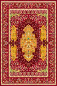 فرش کالتکس ۱۲۰۰ شانه طرح کاج لاکی ترنج زرد