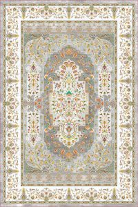 فرش کالتکس ۱۲۰۰ شانه طرح کاج طوسی حاشیه سفید