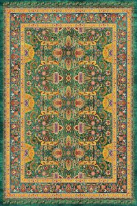 فرش کالتکس ۱۲۰۰ شانه طرح مهرانگیزسبز سیر حاشیه آبی