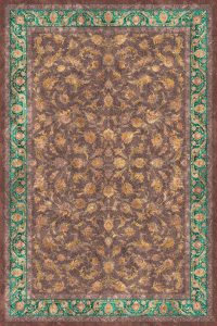 فرش کالتکس ۱۲۰۰ شانه طرح رستا قهوه‌ای حاشیه سبز