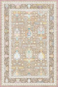 فرش کالتکس ۱۲۰۰ شانه طرح پانته آ موکا حاشیه قهوه‌ای