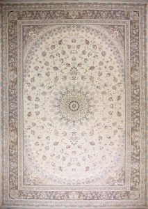 فرش قیطران ۱۵۰۰ شانه اکریلیک ویسکوز طرح ستوش کرم