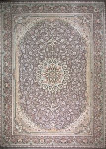 فرش قیطران ۱۵۰۰ شانه اکریلیک ویسکوز طرح عسل سوسنی